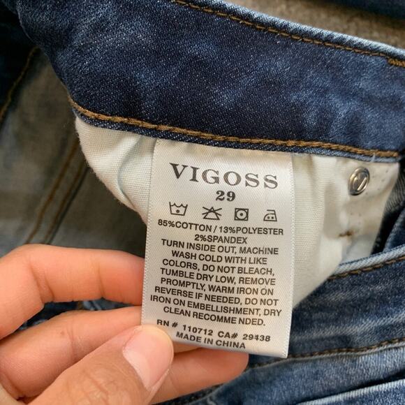 Vigoss Jeans Womens 29 Blue Jagger Skinny Distressed Raw Hem Skinny Stretch - Picture 8 of 10